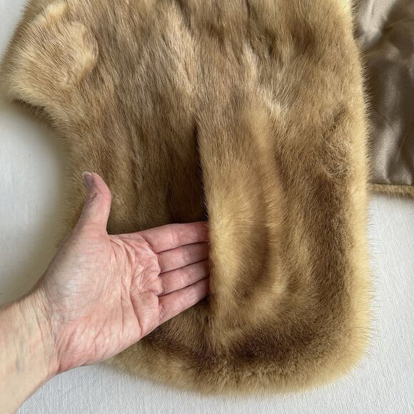 VINTAGE Mink Stole Scarf Fur Cape Shawl Fur Opera Ball Carmel Beige - Picture 3 of 9